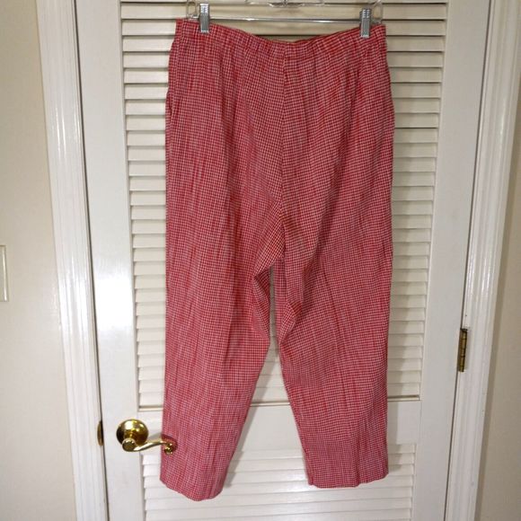 Allison Daley Crop Pants Size 14P Petite Gingham Check Red White Pull On - Picture 3 of 7